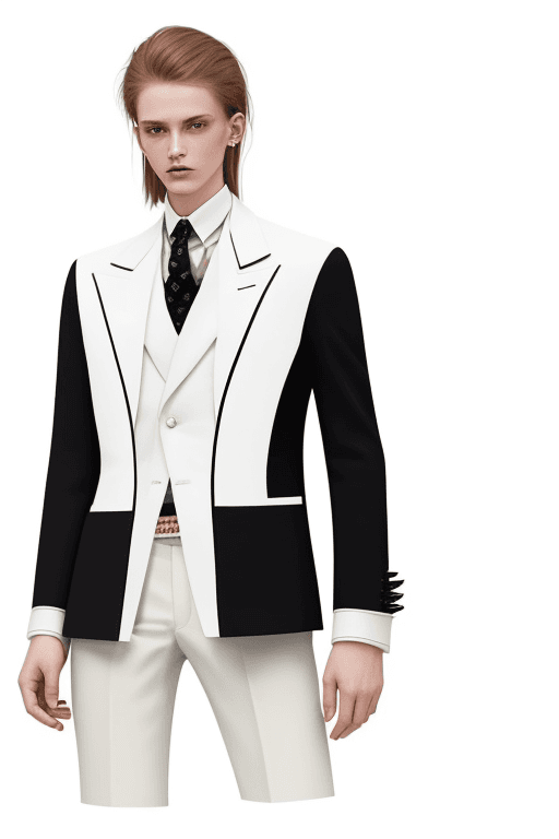 AI generated: concept fashion design of a blazer designed by off white, loewe on a white background
