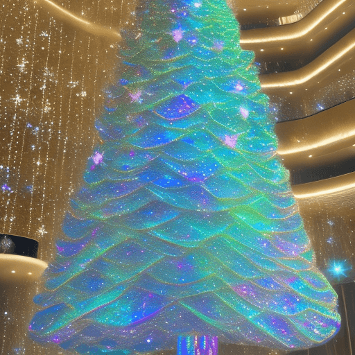 AI generated: A mesmerizing holographic Christmas tree suspended in deep space, adorned with swirling iridescent o...