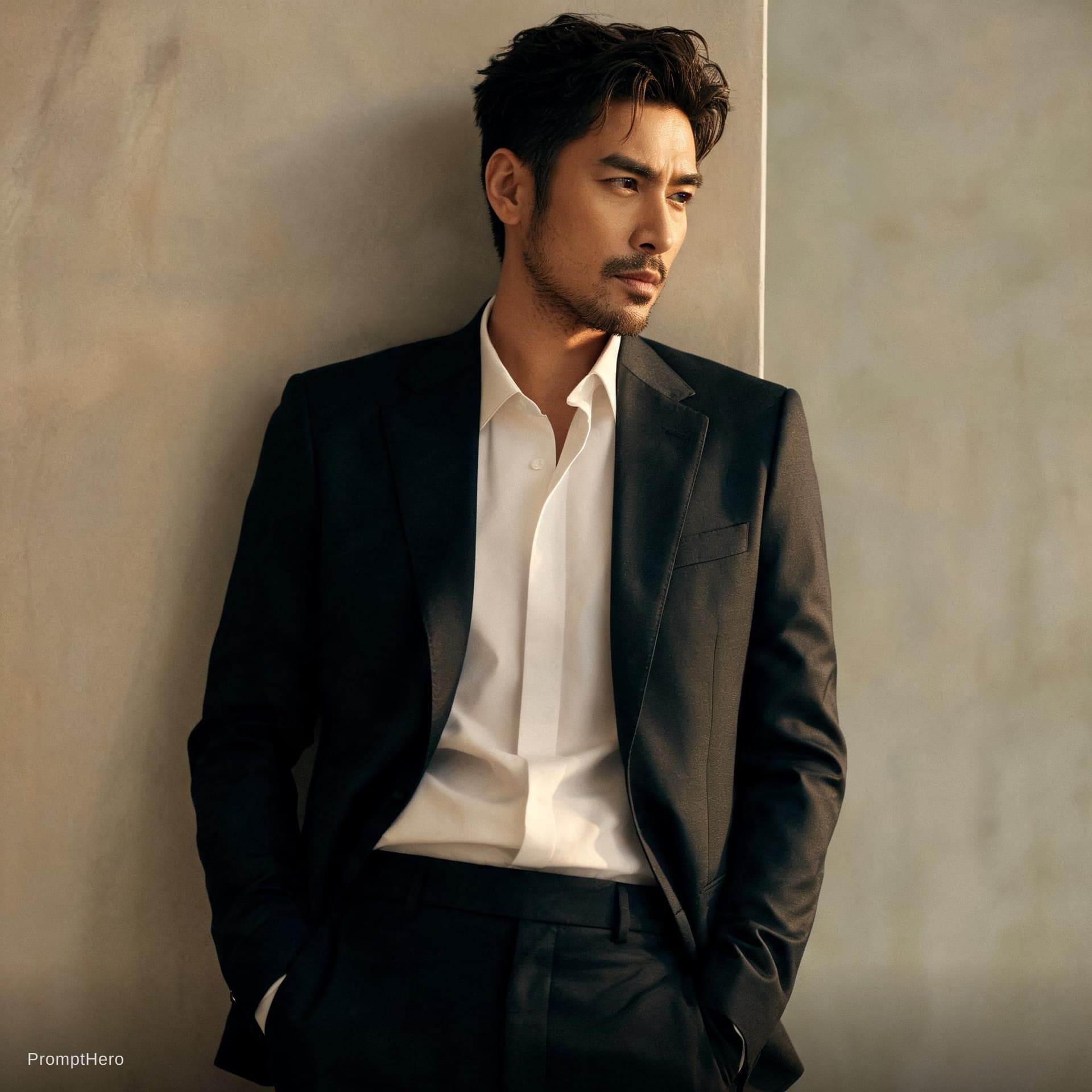 AI generated: fashion editorial photograph, man, shot on a Canon EOS 5D Mark IV --chaos 75 --ar 1:2 --profile rsy6...