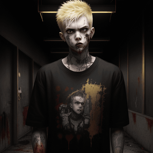 AI generated: Young man punkcore, Portrait of him standing with pure rage, the once quite park has turned sinister...