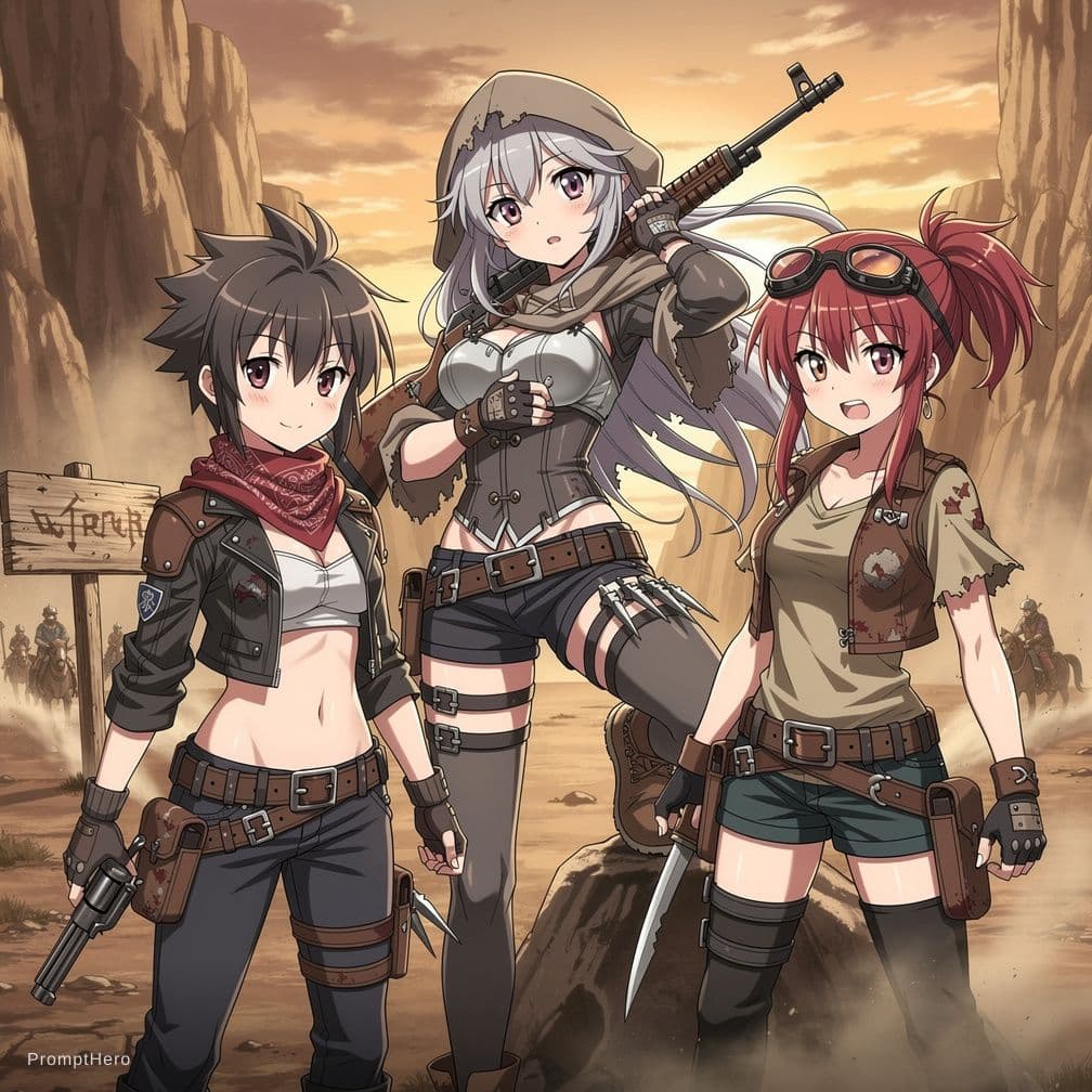 AI generated: anime bandits girls 