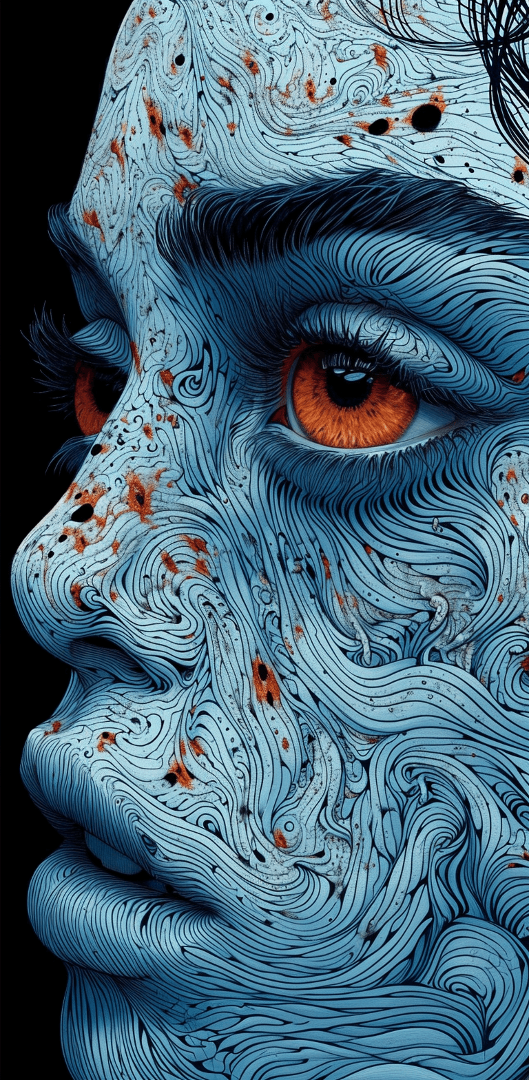 AI generated: doodle art 3D, in the style of pop art-inspired portraits, interference patterns, light sky-blue and...
