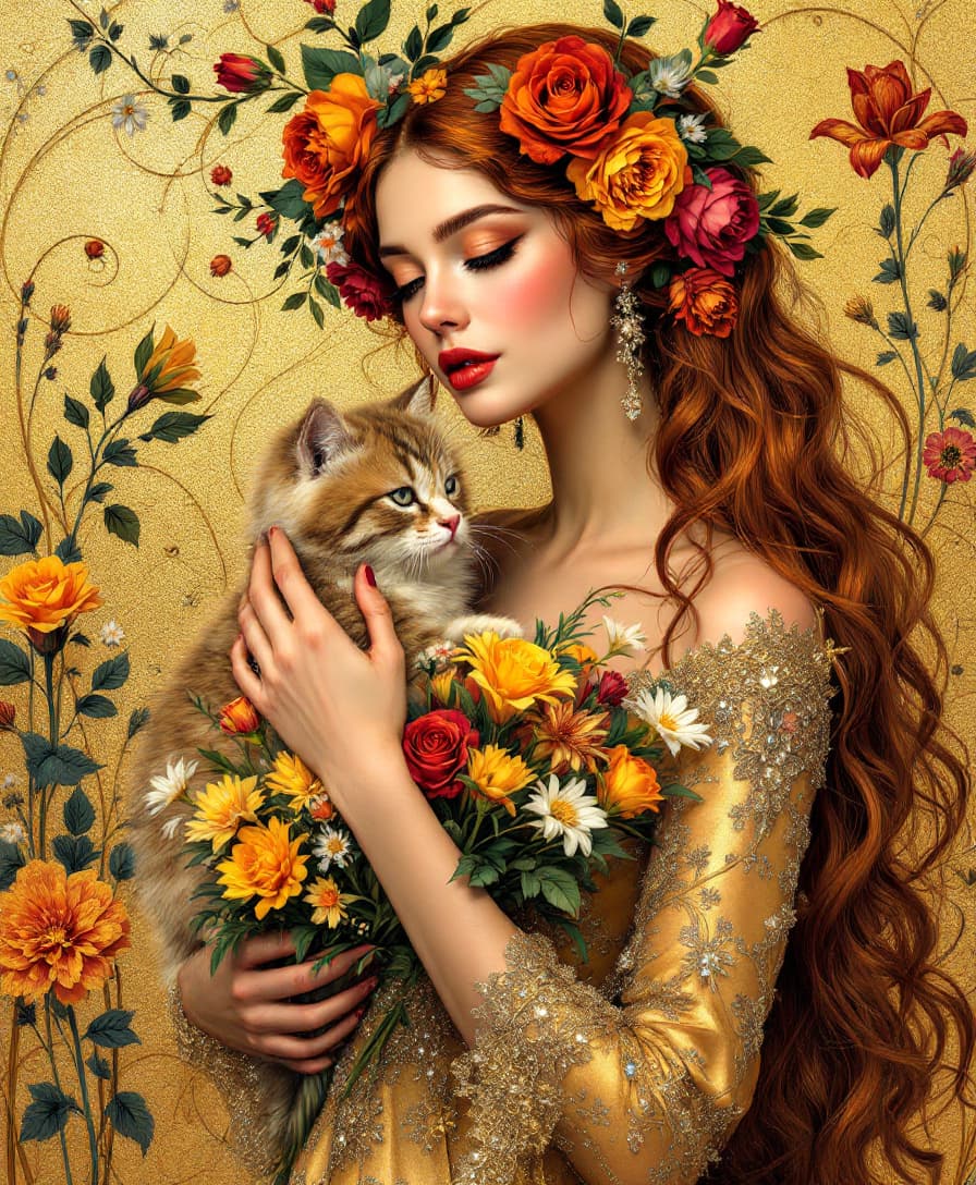 AI generated: "A highly detailed and ornate illustration in the style of Gustav Klimt, featuring an elegant woman ...