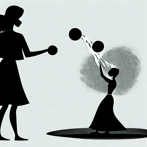 AI generated: a female using two hands to throw a bowl of water into the distance.  style: silhouette