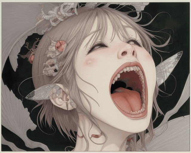 AI generated: a woman screaming, artwork by Takato Yamamoto and Chika Yamada, very detailed, futuristic, coming ou...