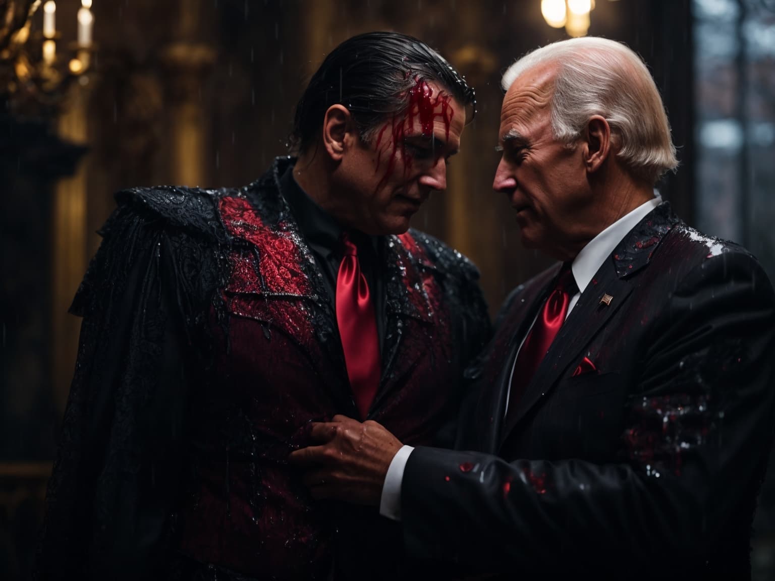 AI generated:  Biden making a deal with the devil, surreal masterpiece of a gothic love, lust, gothic enchanted (a...