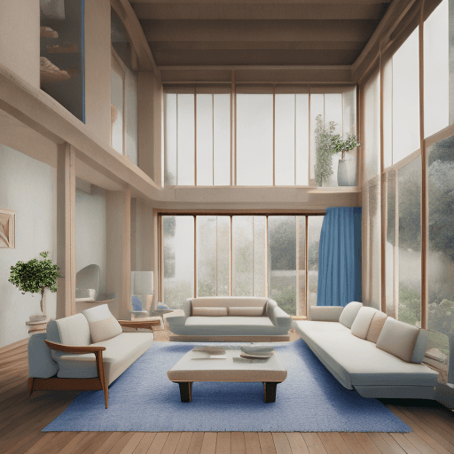 AI generated: High resolution photography interior design, dreamy sunken living room conversation pit, wooden floo...