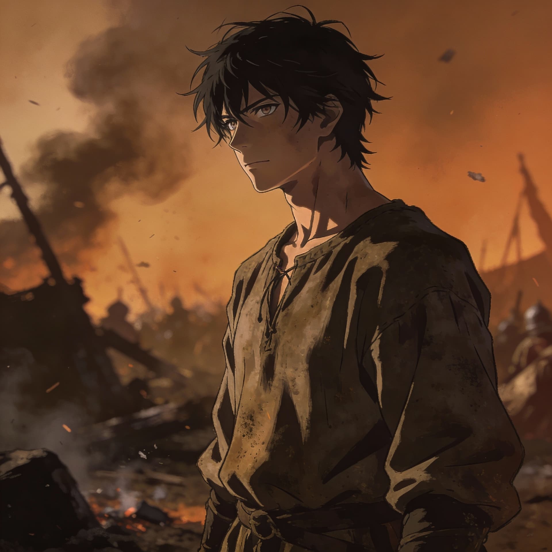 AI generated: Cinematic stylized anime realism, inspired by Kingdom anime and Vinland Saga.
Portrait of a 12-year-...