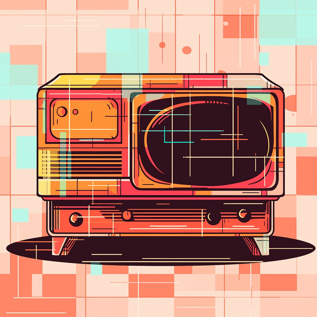 AI generated: Entertainment System, plaid-patterned, Futurism, 90s Decor, clean lines, icon, vector, svg, desert b...