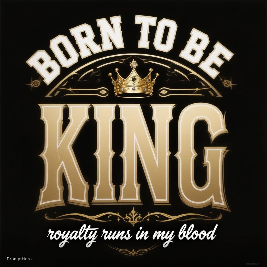AI generated: Vector t-shirt typography, bold serif font "BORN TO BE" arched top in white, huge outlined gold lett...