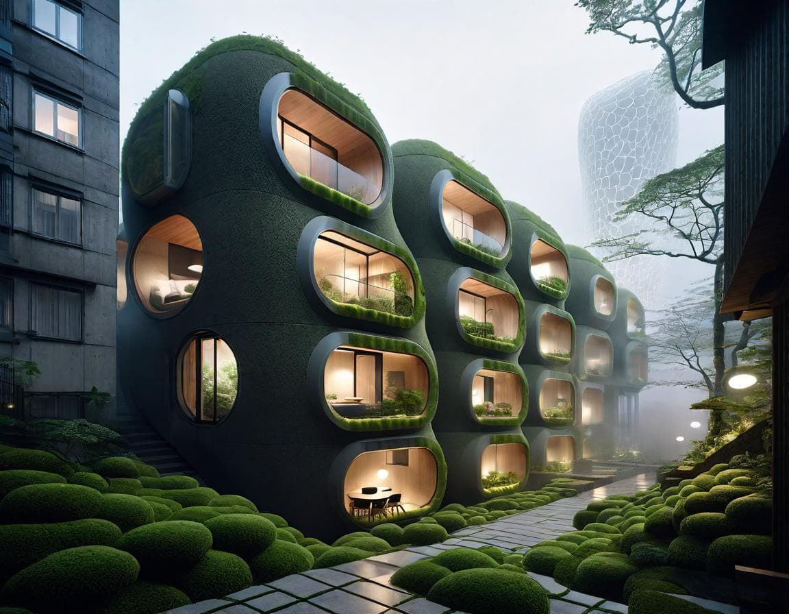 AI generated: photorealistic-realistic architectural rendering of a modern futuristic multiple house within concre...