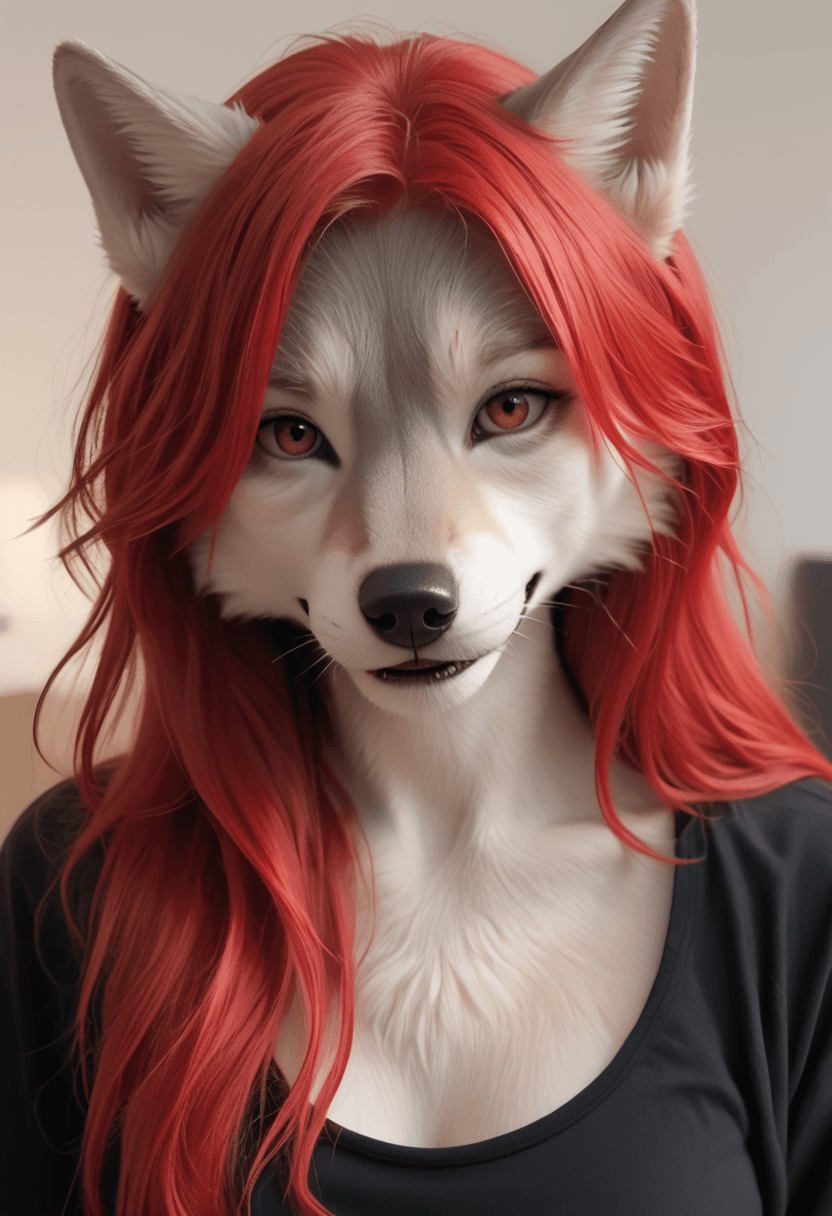 AI generated: <lora:photorealistic anthro 2:1> , photo of a red haired anthro wolf female