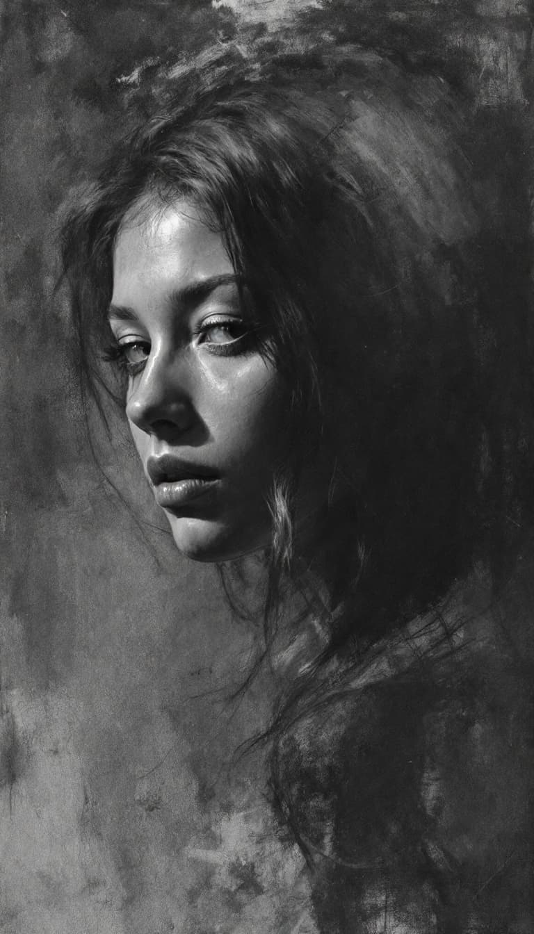 AI generated: girl, charcoal portrait