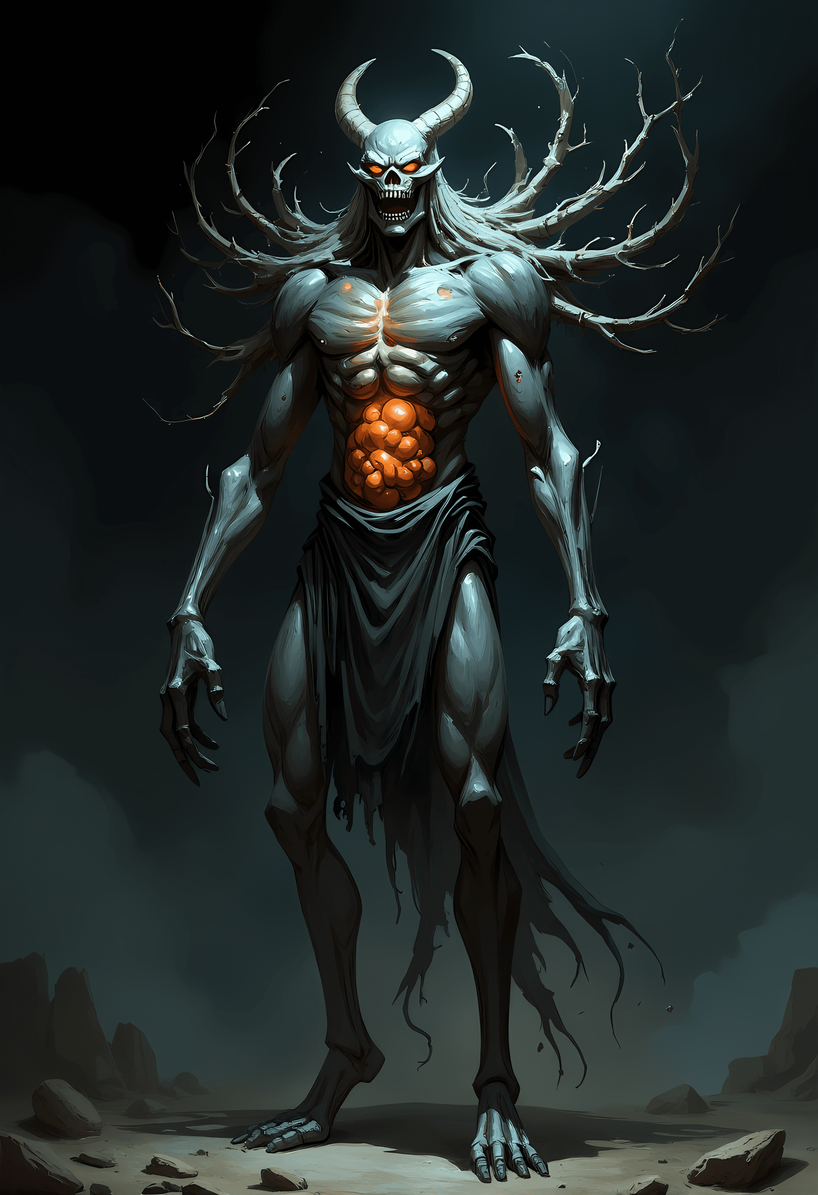 AI generated: a terrifying monster inspired by the depicted creature. Focus on a muscular, distorted humanoid figu...