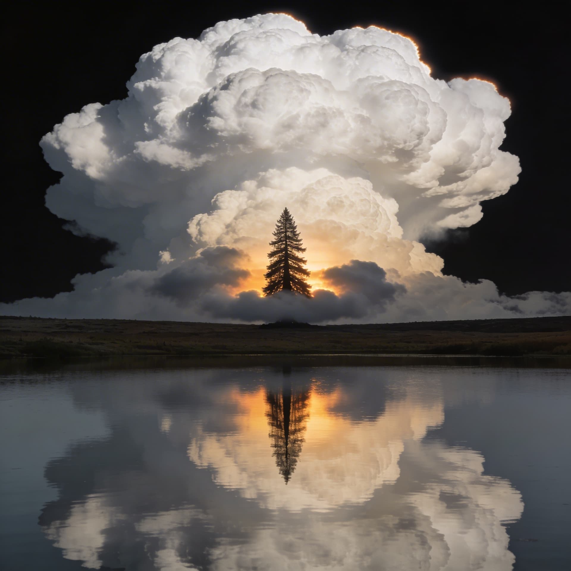 AI generated: photography, minimalistic fine-art, central front composition, horizon centered slightly below midli...