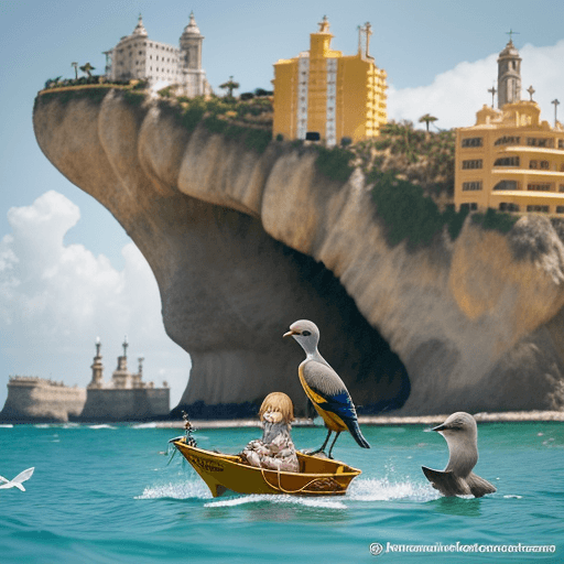 AI generated: Ciudad en la profundidad del mar, hay personas y animales conviviendo, hay edificios y casa hechas d...