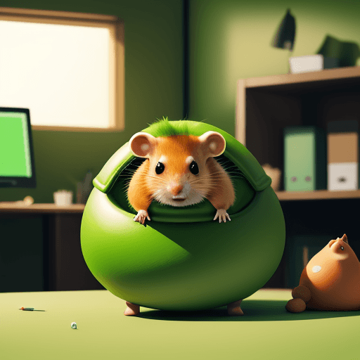 AI generated: ginger hamster sitting on a green space hopper with an angry face on it.
Warm lighting, calm mood. w...