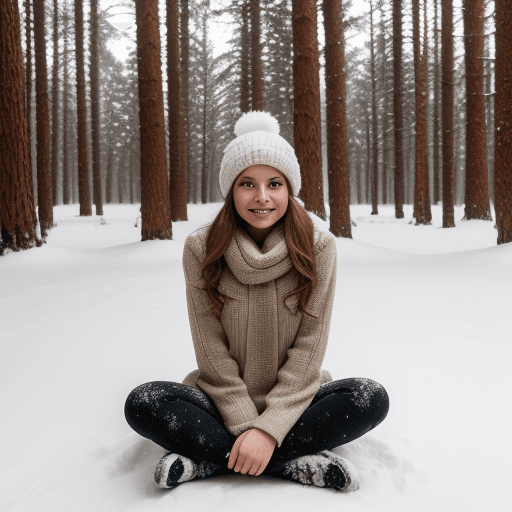 AI generated: Beautiful girl, sitting in snowy forest