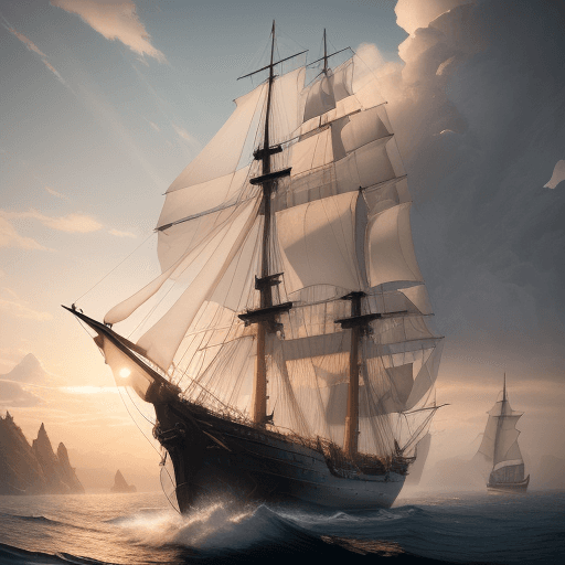 AI generated: Photo of a ultra realistic sailing ship, dramatic light, pale sunrise, cinematic lighting, battered,...