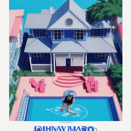 AI generated: Johnny Marr, sticker design::lost and found in an occult convention :: blue house, poster design:: J...