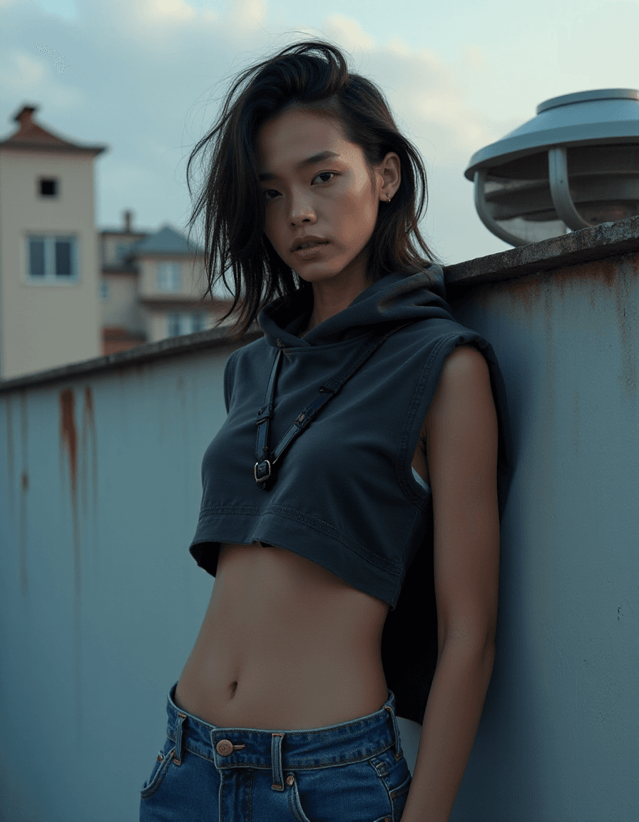 AI generated: photo of a 24 year old asian female supermodel, with cold eyes, glossy skin, natural with no make up...