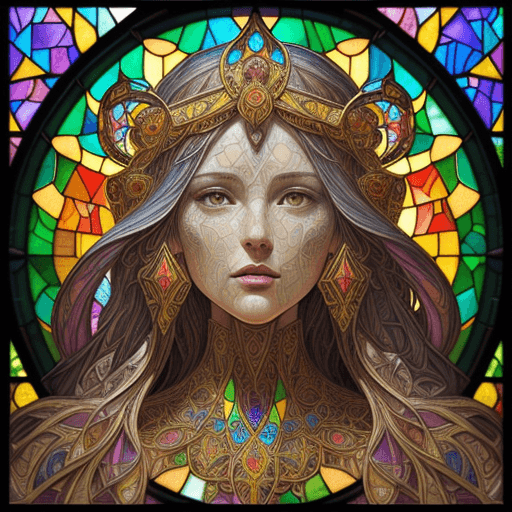 AI generated: stained glass art of goddess, mosaic-stained glass art, stained-glass illustration, close up, portra...