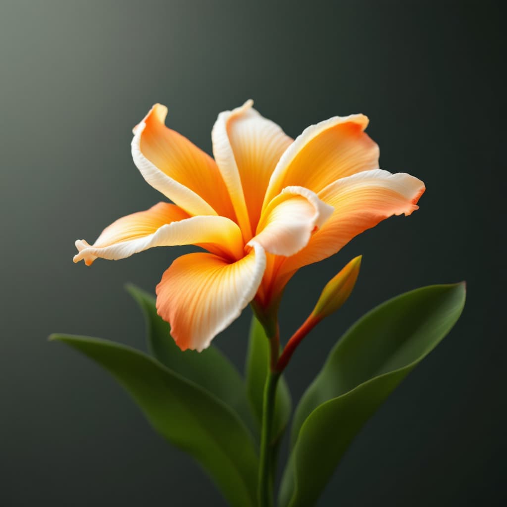 AI generated: a realisitc plumeria flower from the front in orange white colors
