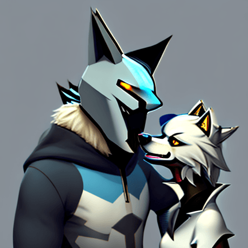 AI generated: Protogen eating an anthropomorphic wolf