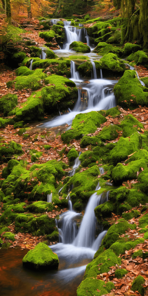 AI generated: "Amidst a tranquil forest, a cascading waterfall flows into a crystal-clear pond, reflecting the vib...