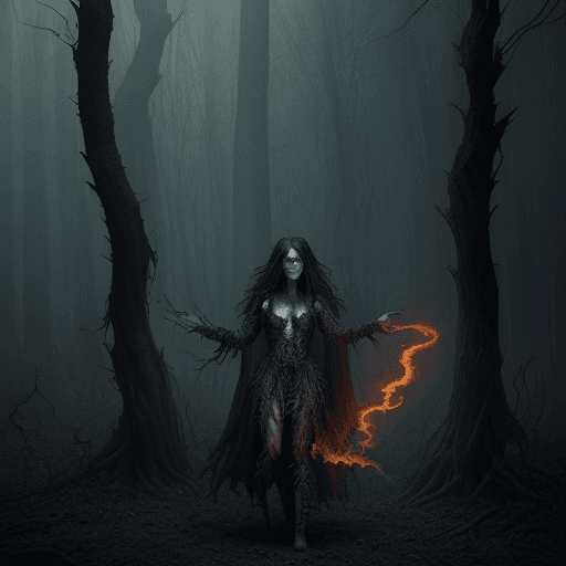 AI generated: lightning fire,smoke,Epic Scene with a Dark Fairy,glowing,misty, uhd photorealisitc authentic psycho...
