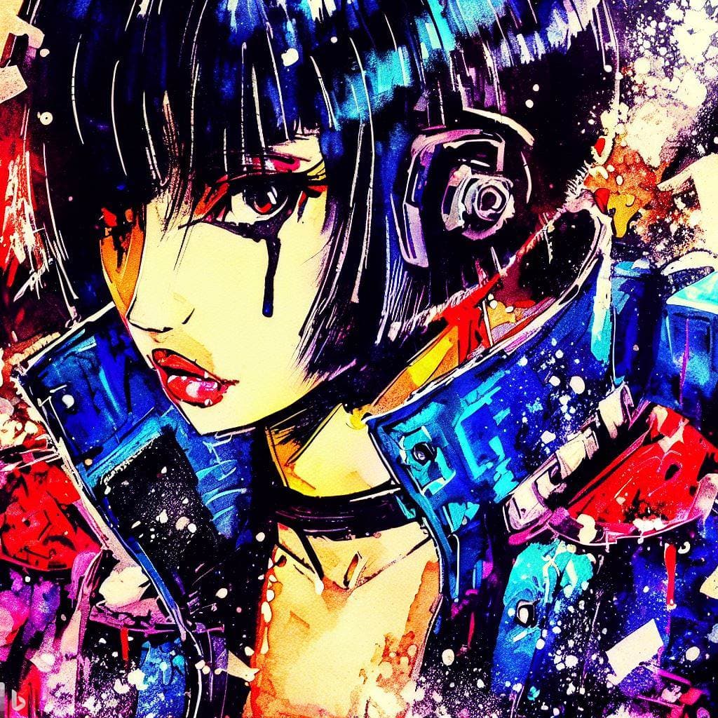 AI generated: anime artwork, A photo of a punk-inspired, edgy-looking young woman with a slender frame, anime styl...