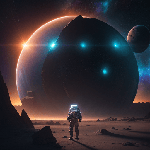 AI generated: Photo of a space treasure hunter going through cosmos, creature, dramatic light, pale sunrise, cinem...