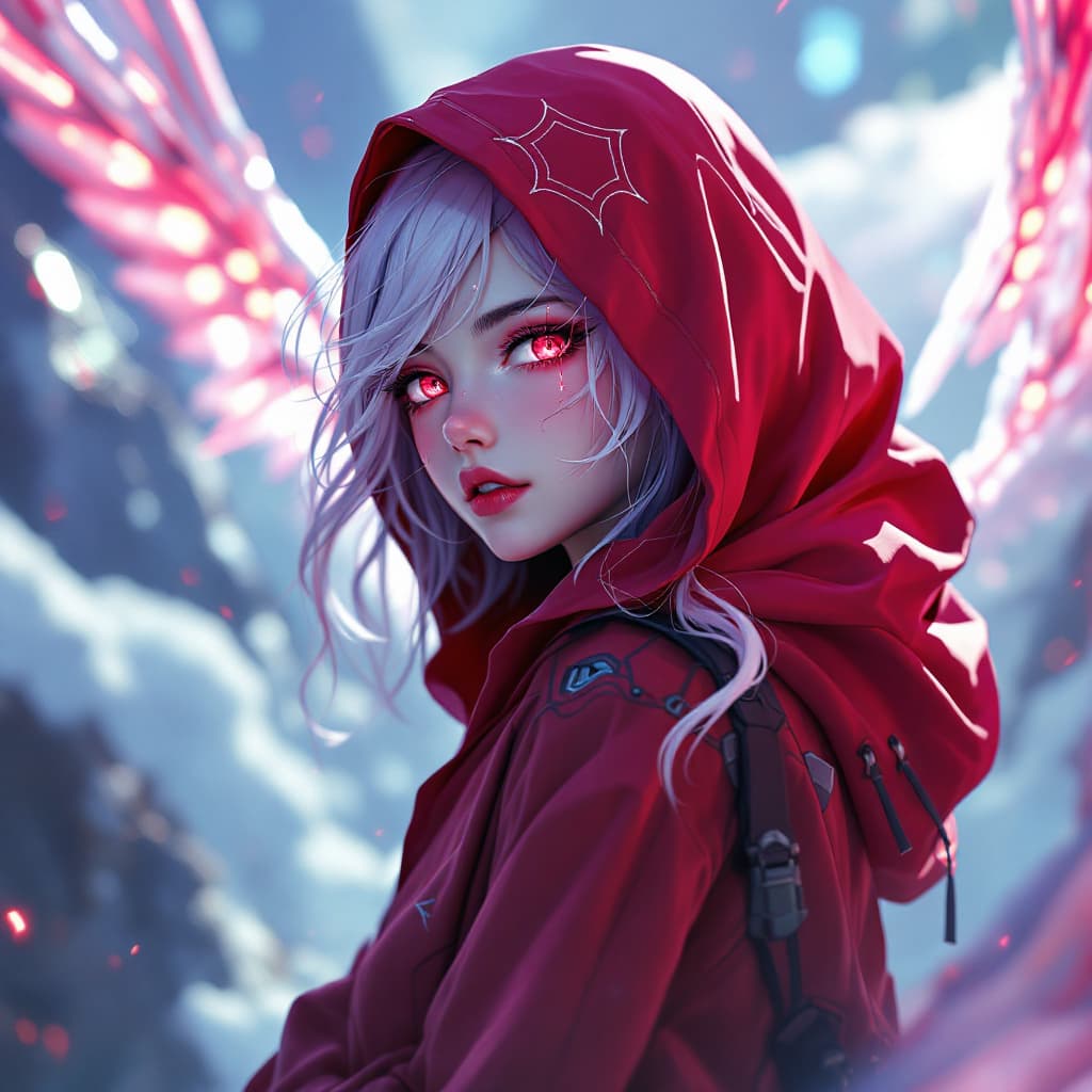 AI generated: Makoto Shinkai styled anime, adult woman, transforming into Evangelion Demonic Demon inspired mecha,...