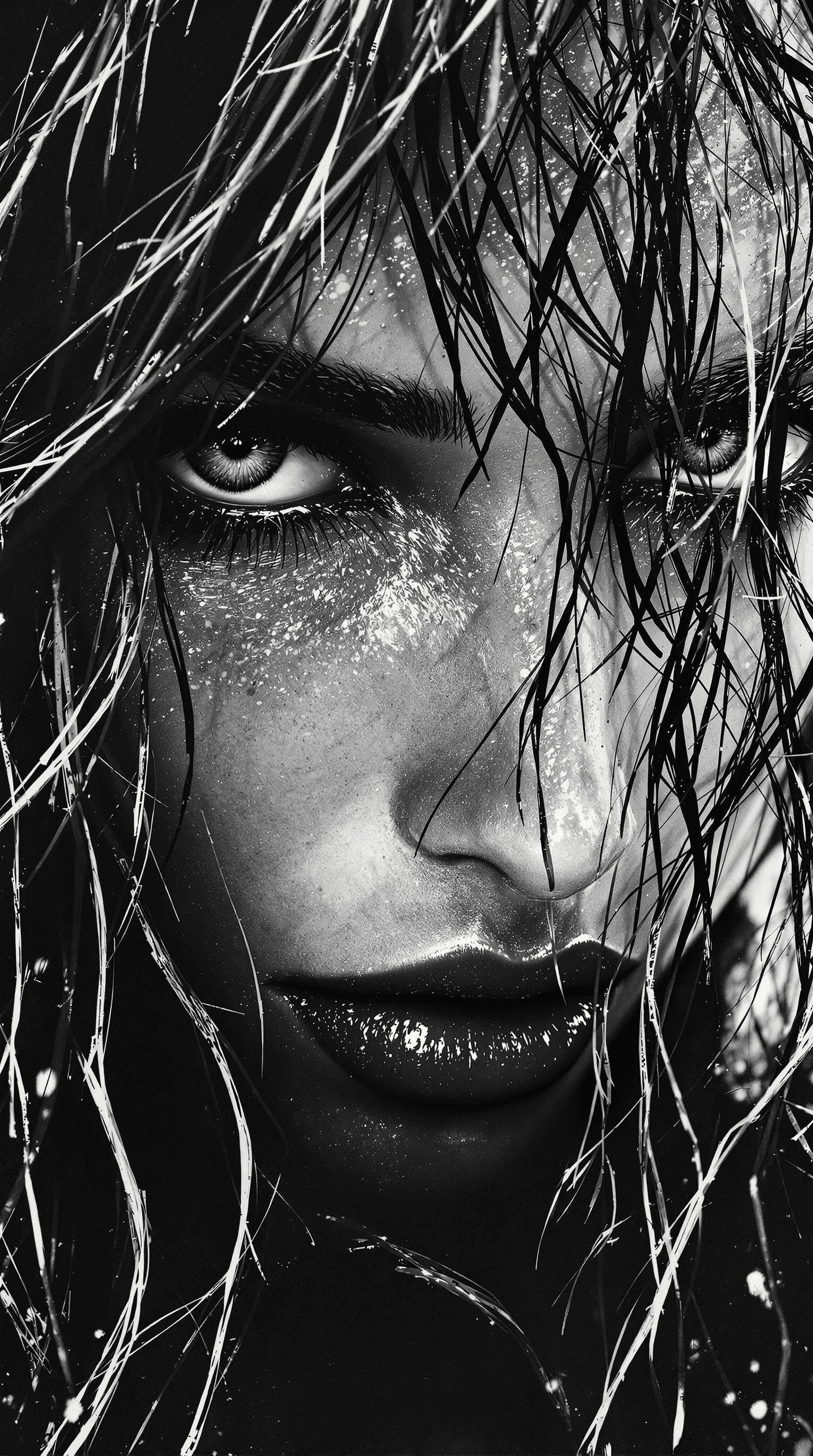 AI generated: A striking black-and-white portrait in the style of dramatic high-contrast photography, meticulously...