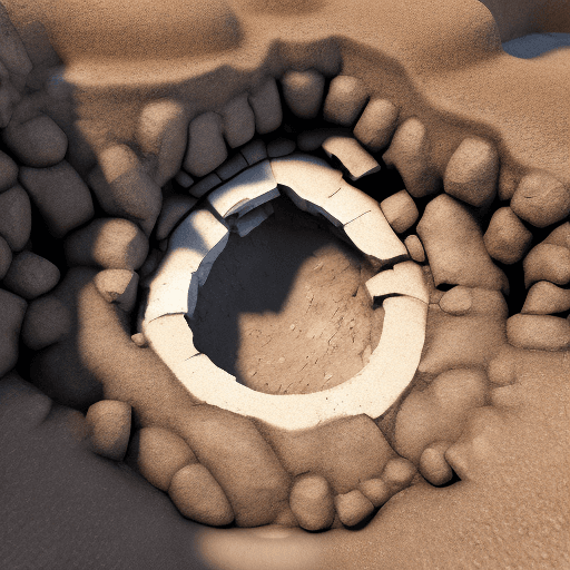 AI generated: large hole in the ground, spade in the dirt, symmetrical artwork. cinematic, hyper realism, high det...