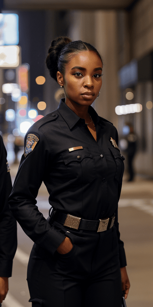 AI generated: black female police officer uniform in new york streets <lora:epiCRealLife:1>