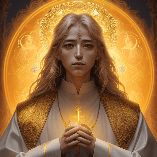 AI generated: mksks style, full portrait of a sacred priest in holy light, ultra quality, stunning visuals, intric...