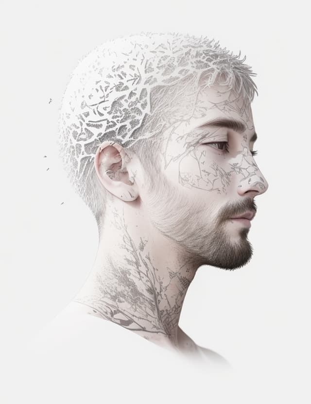 AI generated: Relaxation and nature self care themes sticler design with white outline,memories fading away. man h...