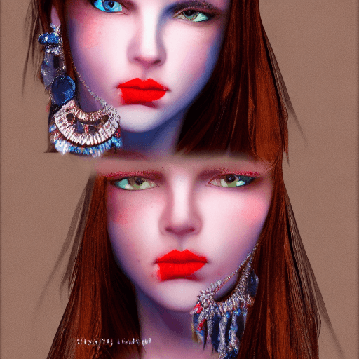 AI generated: 8k,solo,2girl,solo,black hair,makeup,earrings,mole under eye,blush,jewelry,long hair,lipstick,red li...