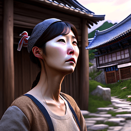 AI generated: A woman korean, photography, very realistic, in the village, micro details, hyper realistic, hyper d...