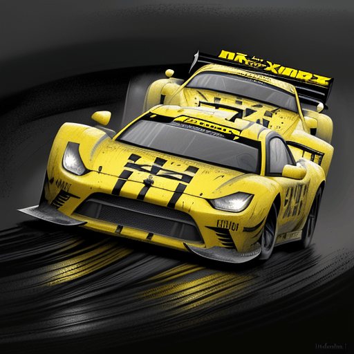 AI generated: black and yellow race car, in the style of Mr. X, digital art by Irina Kapi, Bob Ross, NorthmoorAI, ...