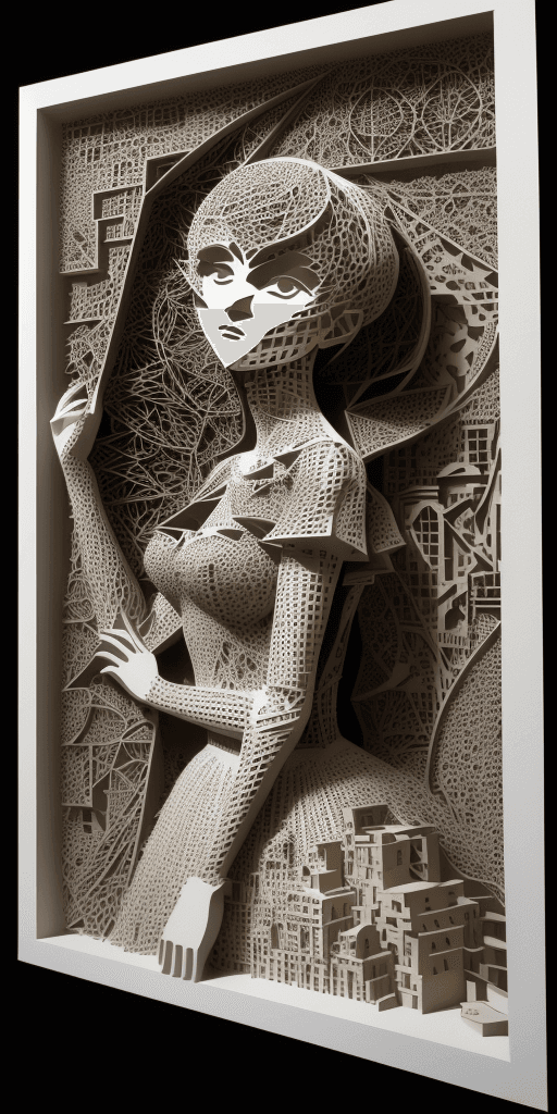 AI generated: (16k laser cut 4d art rfktrstyle And everywhere that Mary went), ((depth)), (Cubist Fragmentation), ...