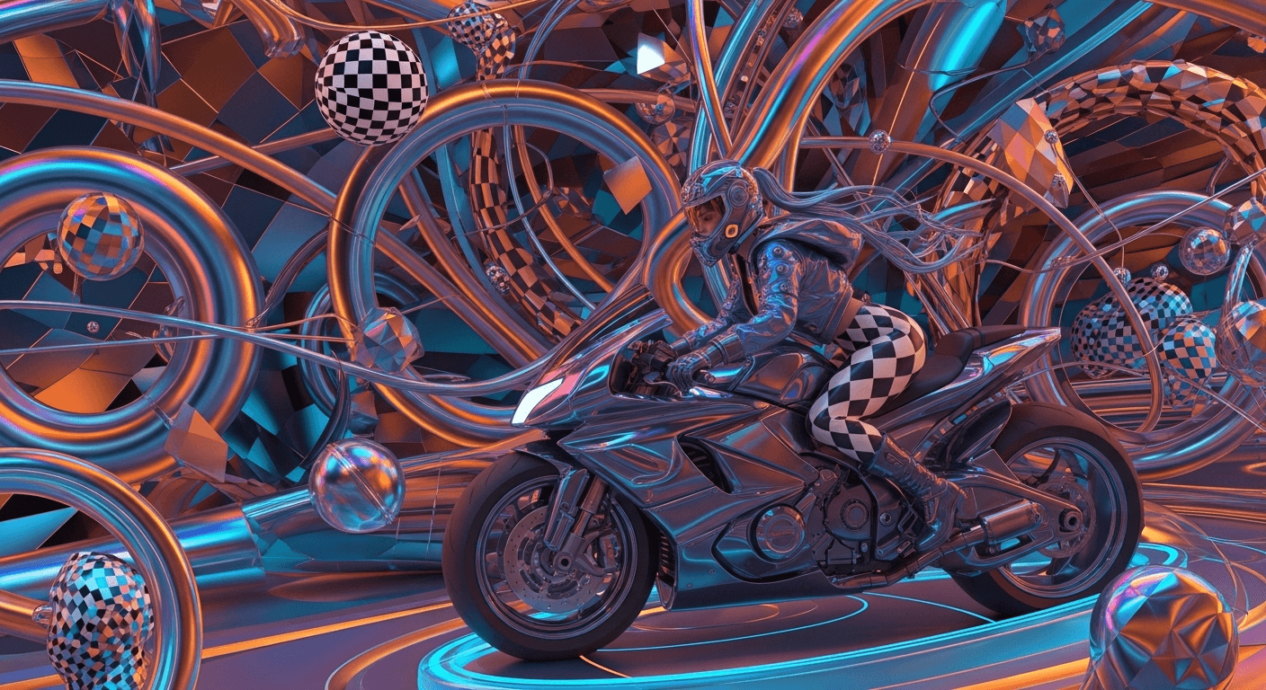 AI generated:  Image is a vibrant abstract digital artwork characterized by swirling, interconnected lines and cir...