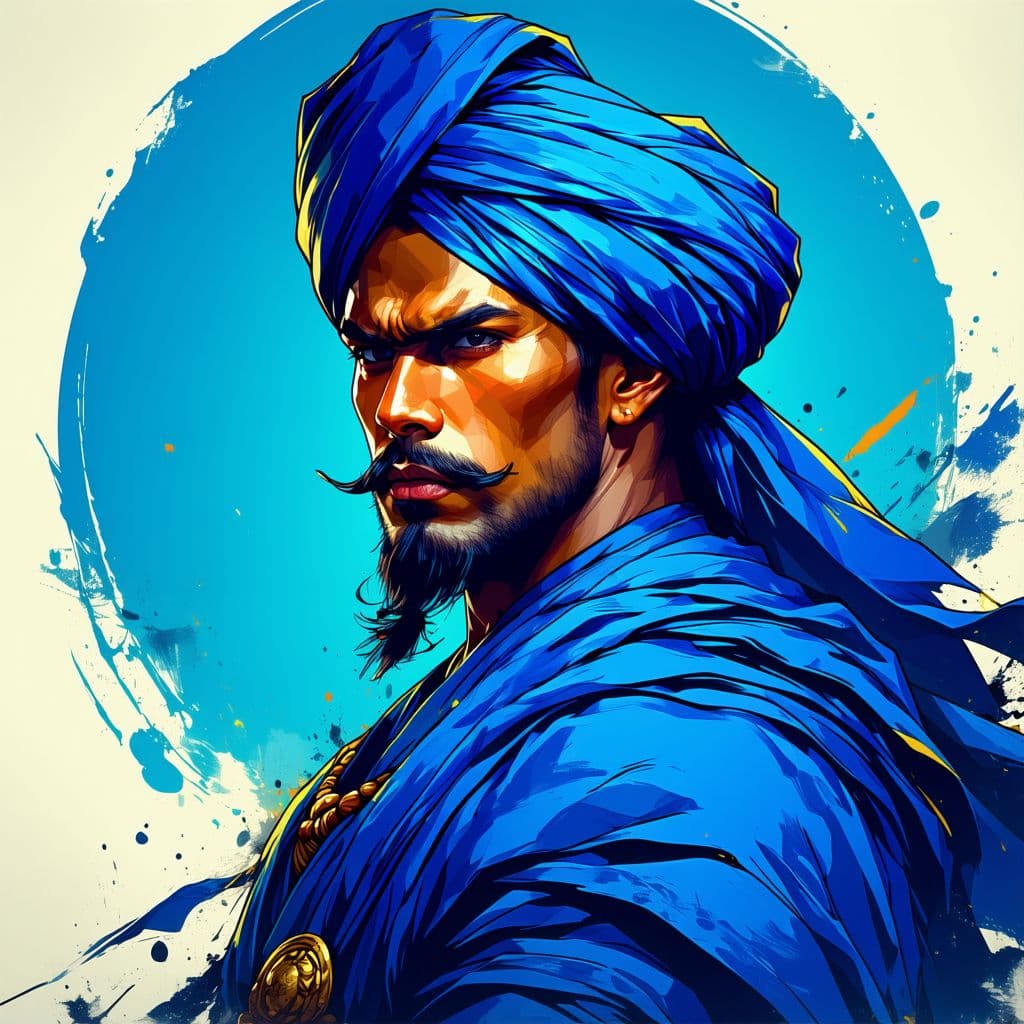 AI generated: "A bold and striking illustration of Mahesa Jenar, depicted as a fierce Javanese warrior with a blue...