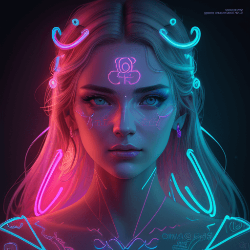 AI generated: neon light sign in design of face | of gorgeous goddess | detailed gorgeous face | precise lineart |...