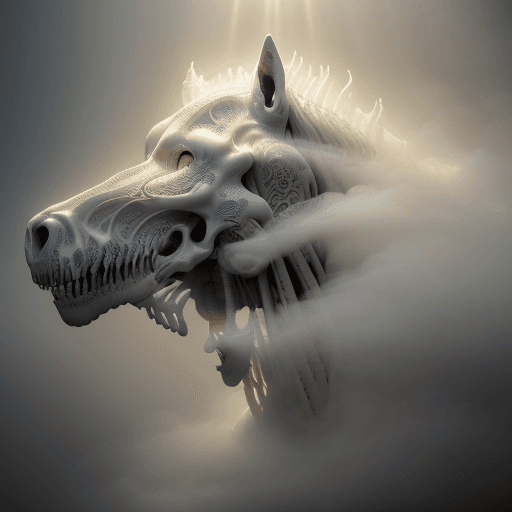 AI generated: Ultra detailed of flowing ivory, covered with billowing smoke, light rays, headshot, close up, light...