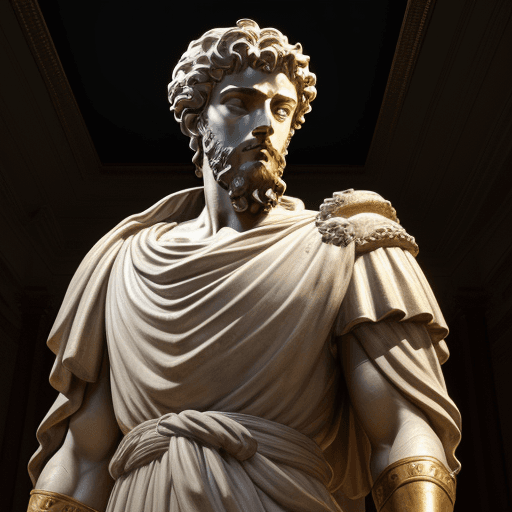 AI generated: Hyper realistic eye level studio photo of Marco Aurelio full growth statue ,  straight view, indirec...