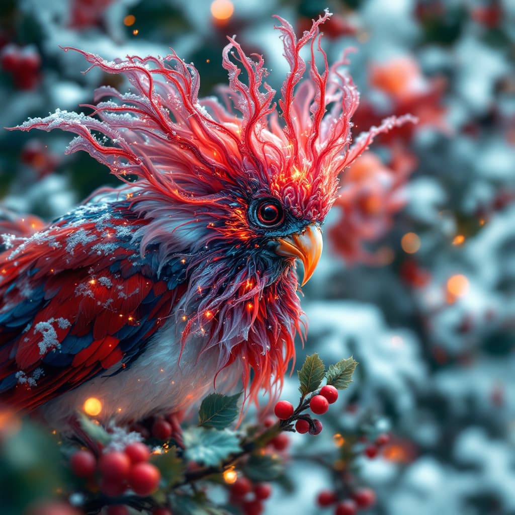 AI generated: Infinite perspective effect. 
tEXT: "MERRY CHRISTMAS" jégszobrok lenyűgöző téli jelenete. A havas fe...