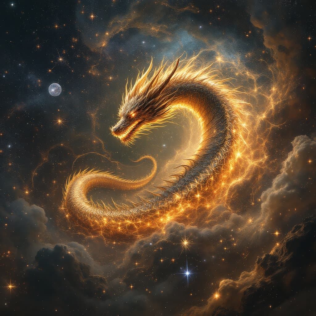 AI generated: Motionсapture spacemassivescaledragonAureSol uDragonderdeepspacestarlight magicinspiralofmovezodiaca...