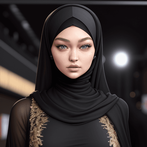 AI generated: Photo of a ultra realistic Gigi Hadid, in black Hijab outfit, hyper realistic, extreme details, red ...